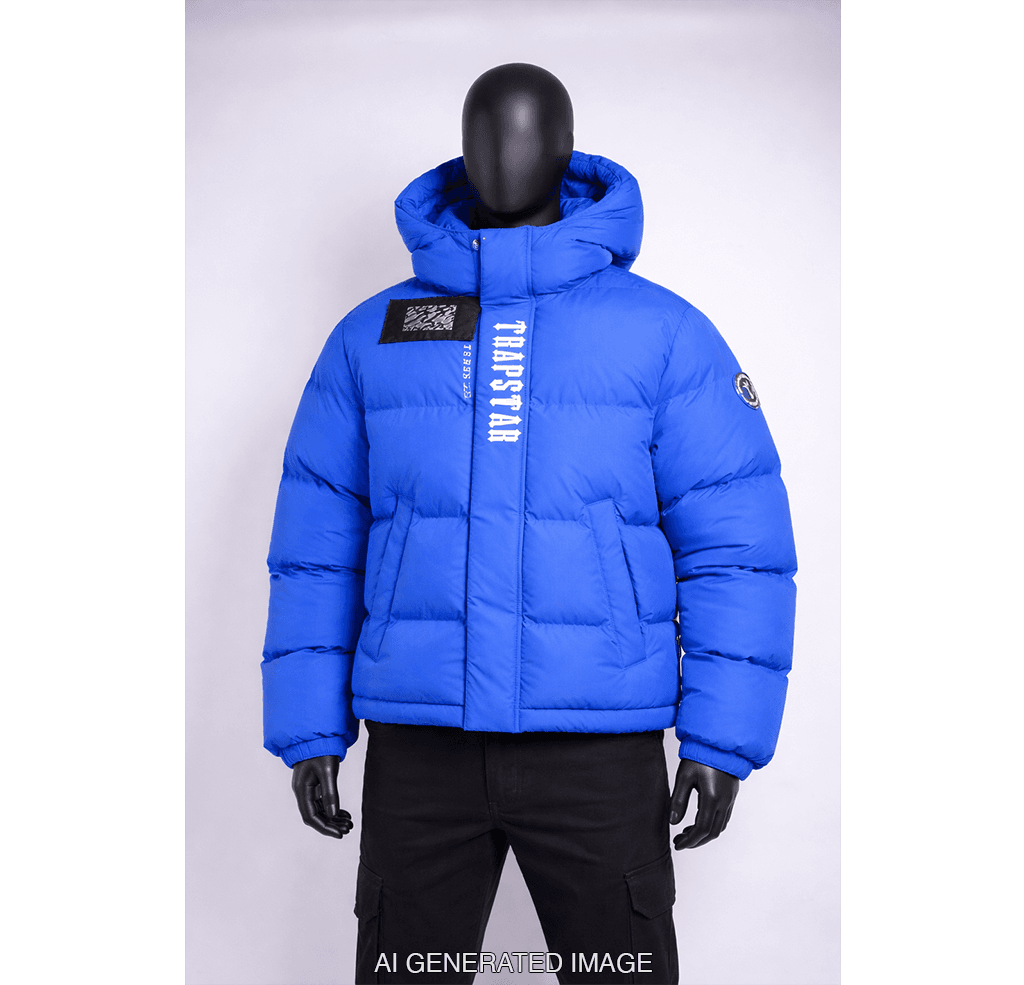 Trapstar Decoded Hooded Puffer Jacket - Dazzling Blue (Size S)