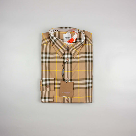 Burberry Check-Pattern Cotton Shirt - Beige (Size M)