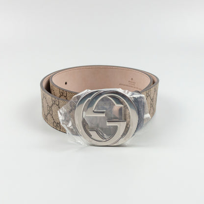 Gucci GG Supreme Beige Belt With Silver G Buckle