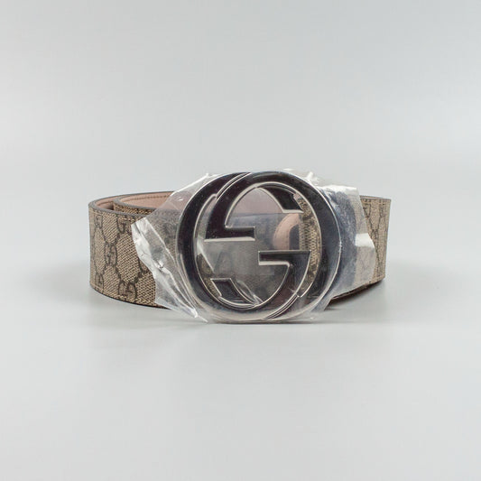 Gucci GG Supreme Beige Belt With Silver G Buckle